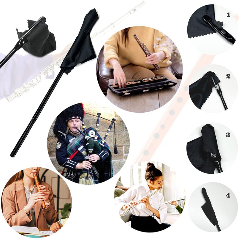[AUSTRALIA] - Flute Cleaning Kit Flute Cleaning Rod with 4pcs Flute Cleaning Cloth Flute Cleaning Swabs Flute Polishing Cloth Flute Stick Flute Cleaner Flute Cleaning Tools for Flute maintenance tools, black 