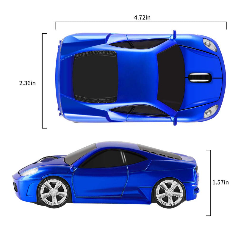 Wireless Mouse, 2.4GHz Cool Sport Car Shape Wireless Mouse Optical Cordless Mice with USB Receiver for PC Laptop Computer Notebook 1600 DPI-Blue blue