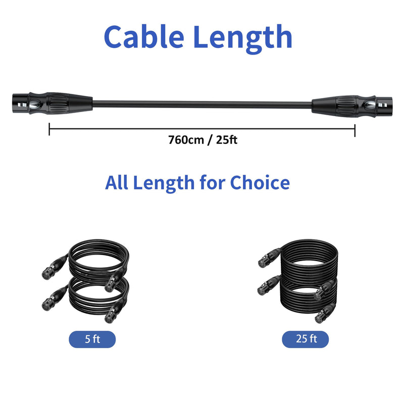 SMALL-EYE 5 Pin DMX Cable Female to Female 25 ft 2-Pack – 4-Core Shielded Jumper for DMX512 Signal Splitters and Patch Panels 25 feet -2 Packs