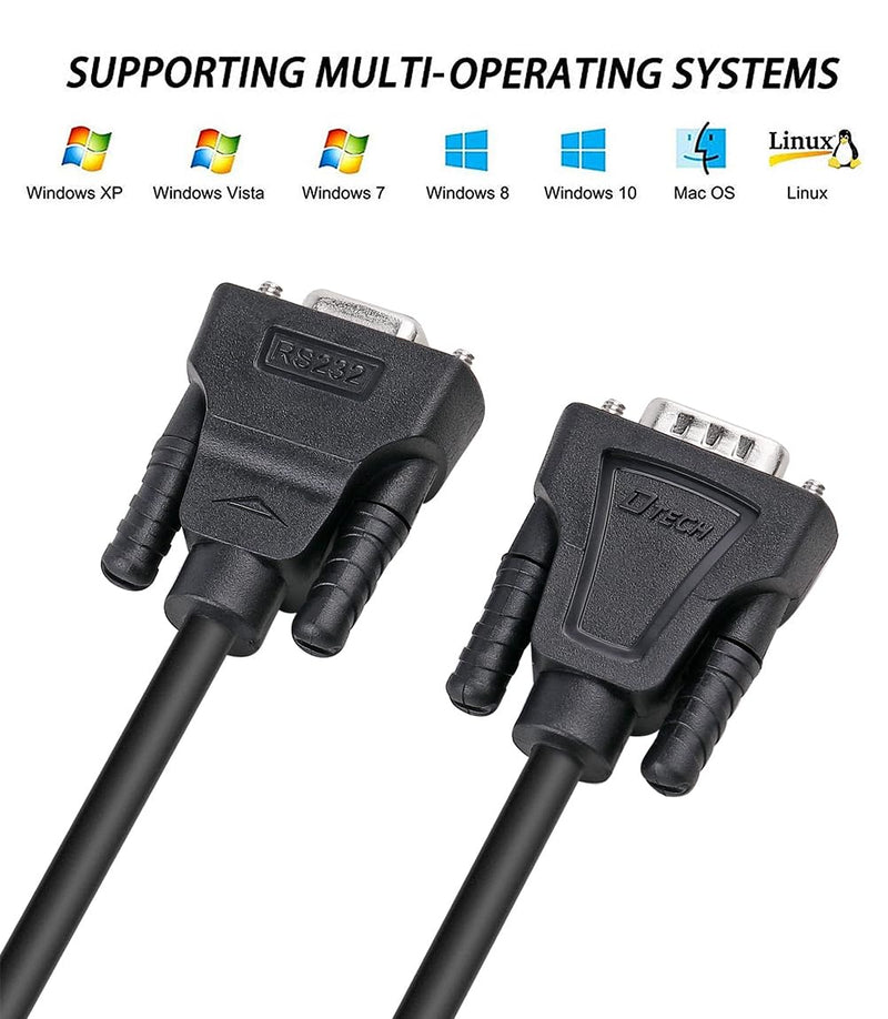DTech DB9 RS232 Serial Cable Male to Male Null Modem Cord Full Handshaking 7 Wire Crossover for Data Communication Compatible with Computer Network Switch Router (1.5 Feet, Black) 1.5ft