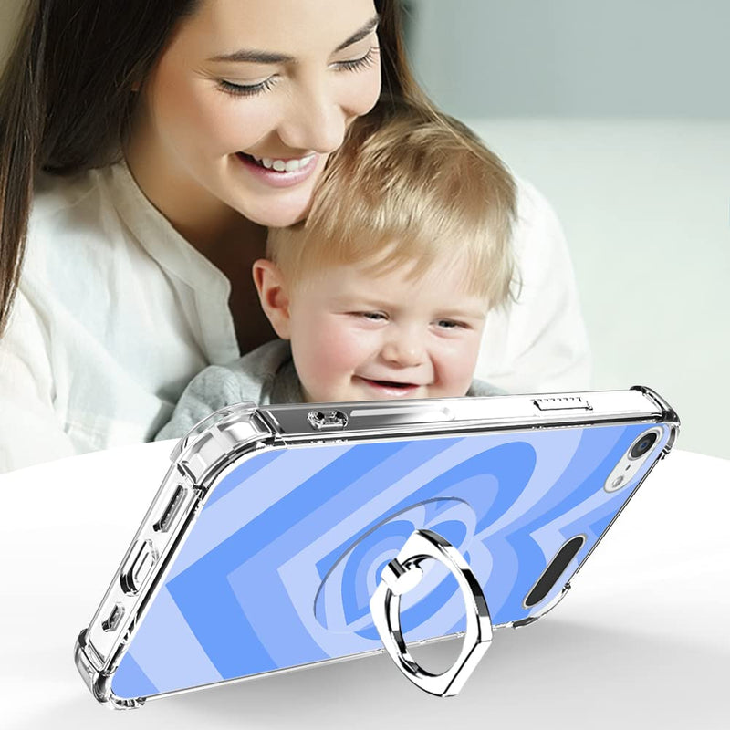 OOK Compatible with iPod Touch5/6/7 Generation Case Ring Holder for Girls Woman,Soft TPU Bumper PC Back Shockproof Protective Case-Blue Love Heart Blue Love Heart