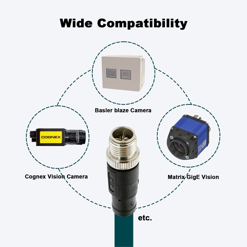 Alvin's Cables M12 8 Pin Male to RJ45 Shielded Ethernet Cable M12 X Coded 8 Position Cat6a Cable for Cognex Industrial Camera 8M/26ft 8M/26.2FT Straight 8 Pin Green