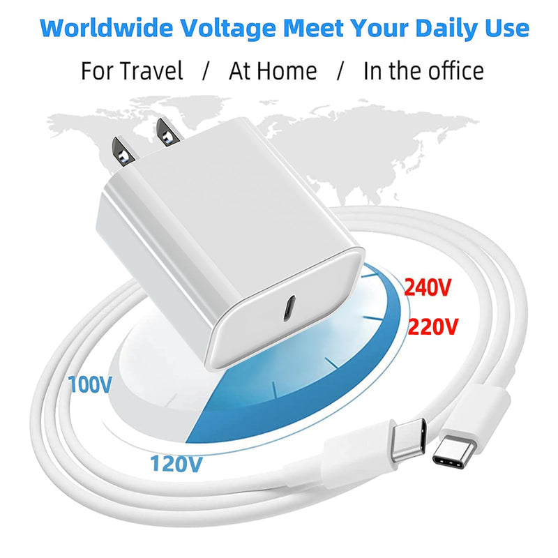 Fast Charger for iPad with USB-C Port, iPad Pro Chargers, GKW 20W USBC Fast Charging 10 ft for iPad 12.9/11/10.9 inch, Air 5th/4th, Mini 6th, 10th Generation, 10ft C to C Cable, 2Pack, White