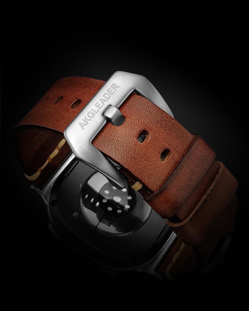 Leather Band ONLY for Samsung Galaxy Watch 8 Classic & Galaxy Watch 8 (40/44/46mm), Replacement Strap with Rotating Dial Decor, Genuine Leather No Gap Replacement Straps for Samsung Watch 8, Fit 5.8”-8.5”(Black) Brown