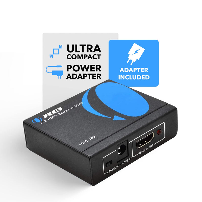 OREI 4K 1 in 2 Out HDMI Splitter Duplicate/Mirror Only UltraHD 4K @ 30 Hz 1x2 WILL NOT BYPASS HDCP HDMI Supports 3D Full HD 1080P for Xbox, PS4 PS3 Fire Stick Blu Ray Apple TV HDTV - Adapter Included 1x2 HDMI Splitter