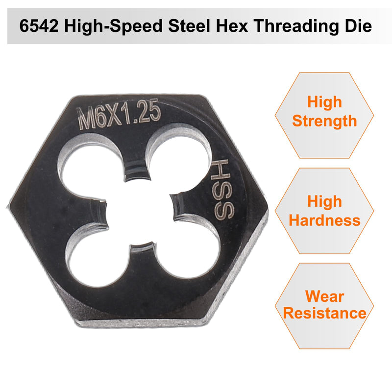 sourcing map Hex Threading Die M6 x 1.25 Metric Thread Right Hand High Speed Steel Rethreading Fixed Die Screw Cutting Tapping Repair Tool