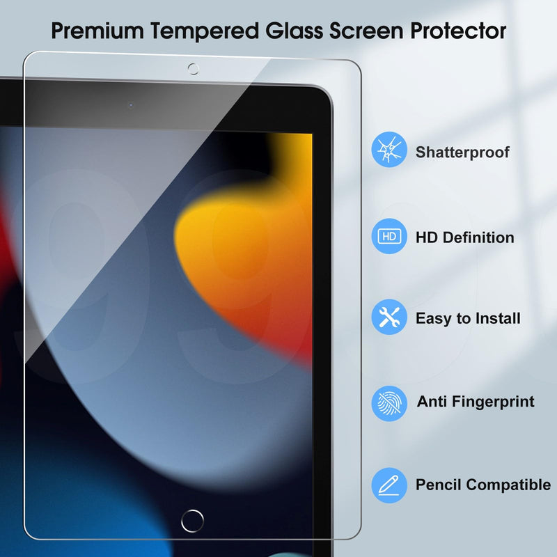 2 Pack Screen Protector Compatible with iPad 9th 8th 7th Generation 10.2 Inch, 9H Hardness HD Screen Tempered Glass Film Guard