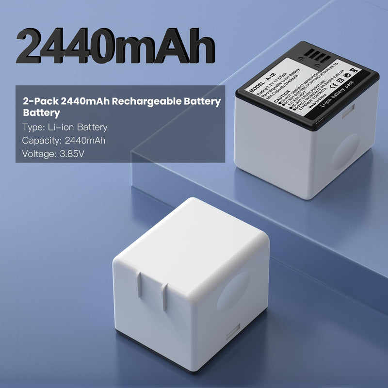2-Pack Batteries with LCD Dual Charger for Use with Arlo Pro, Arlo Pro 2 Cameras - 2440mAh 3.85V, Includes USB-C Cable, Overheat Protection, Indoor Outdoor Use A1