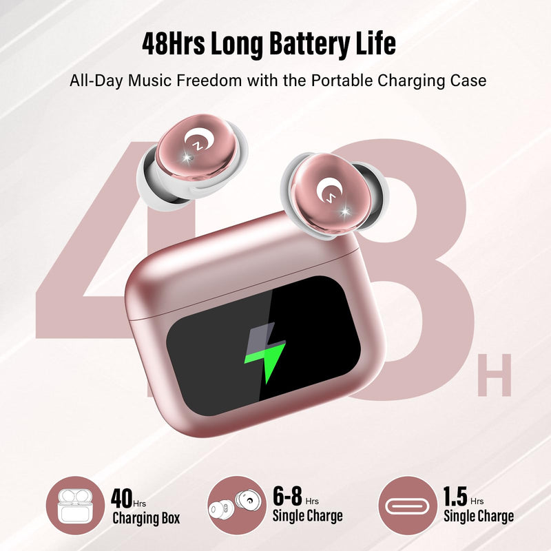 2026 Sleep Earbuds Bluetooth 5.4 in Ear Smart Touch Screen Ear Buds, 48H Playtime Mini Sleep Headphones Small Design for Side Sleepers, 5 EQ Modes, Crystal-Clear Calls, IPX7 Waterproof Earphones Rose Bright Pink