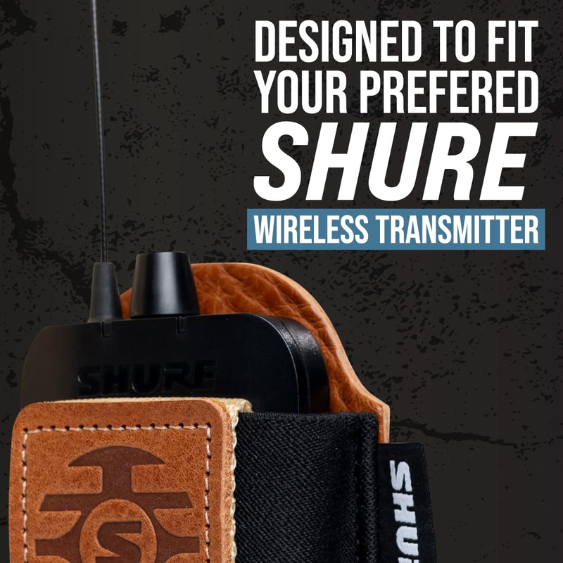 Shure by Gator Premium Black Leather Wireless Bodypack Transmitter Pouch; (SH-BODYPACK-PBK-L)