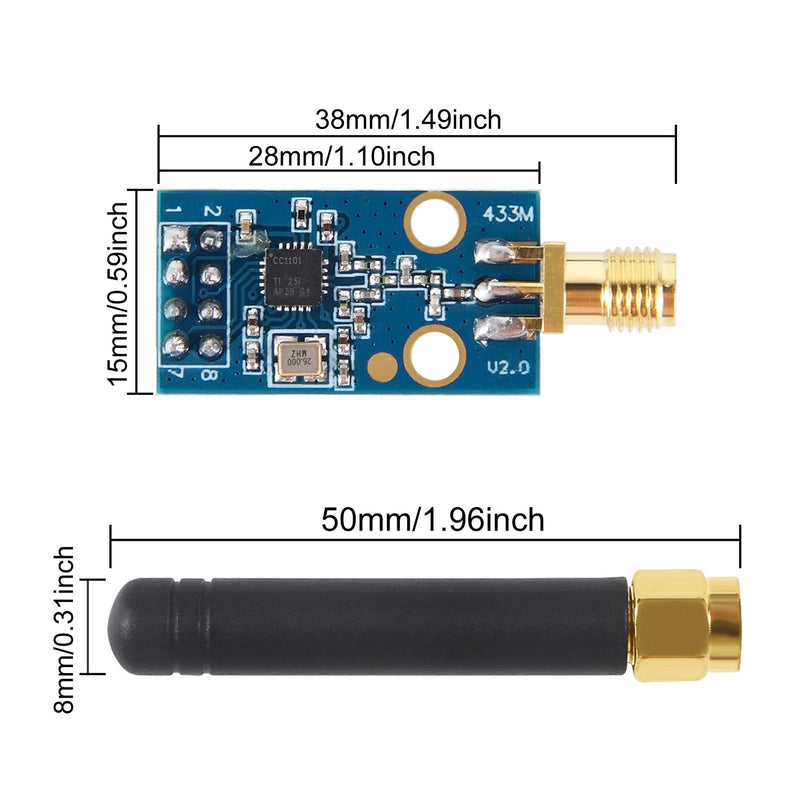 CC1101 433MHz Wireless Transceiver Module with SMA Antenna Supports 315/868/915MHz Frequency Bands, High Sensitivity RF Module for IoT and RF Projects 1pcs