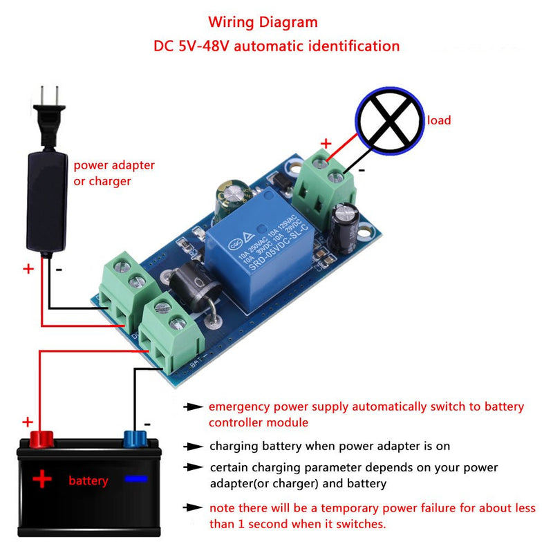 DC Backup Battery Switching Module, 5V~48V 10A Power Supply/Battery Automatic Switching Module Emergency Control
