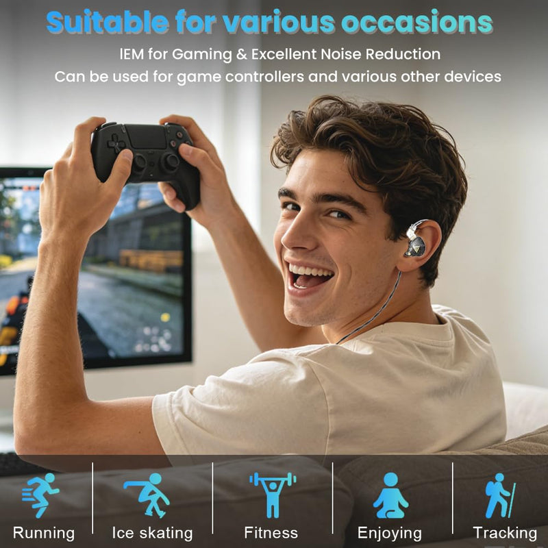 Wired Gaming Earbuds 4 Pack, AK6 PRO in Ear Monitors, Deep Bass Sound Wired Earbuds, HiFi in Ear Headphones with New 1DD 10mm Dynamic Driver, IEM for Music Gaming Video Calling (Four Colors) Four colors