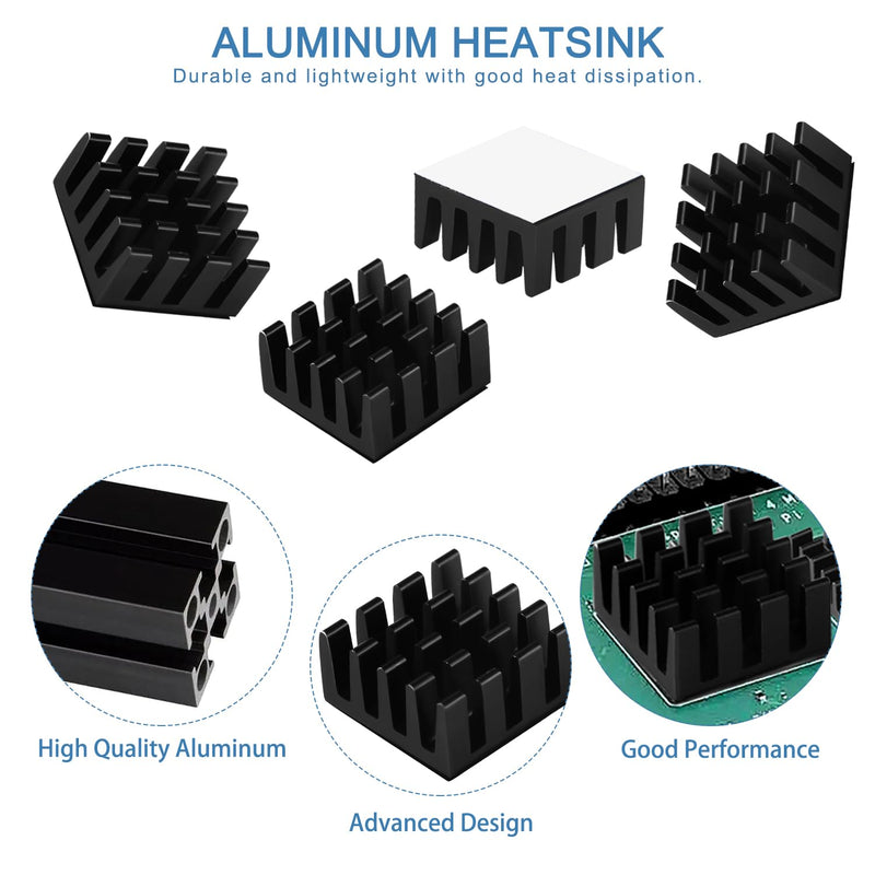 VooGenzek 20 Pieces Aluminium Heatsink, Cooler Fin Heatsink, Heatsink, Cooler, with Thermal Conductive Special Adhesive Film, for Cooling Electronic Components, 14 x 14 x 7 mm, Black Black - 14 x 14 x 7 mm - 20 pieces