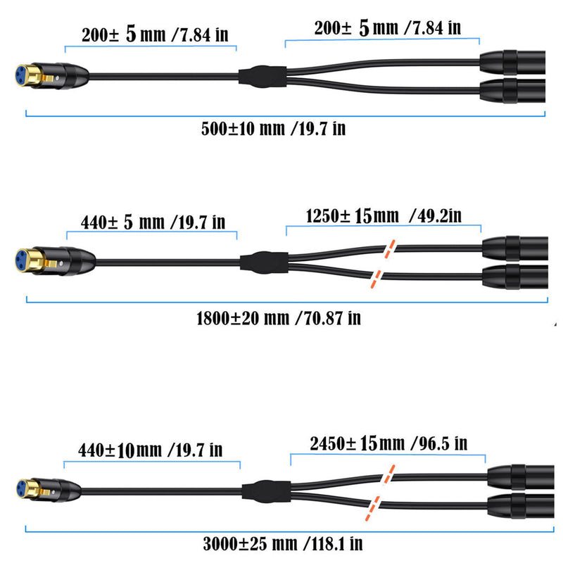 MOTONG XLR Y Splitter Cable, 1 XLR Female to 2 XLR Male XLR Cable Balanced Microphone Splitter Cord Audio Micphone Cable Adapter 0.5M/1.6FT(Female to Dual Male
