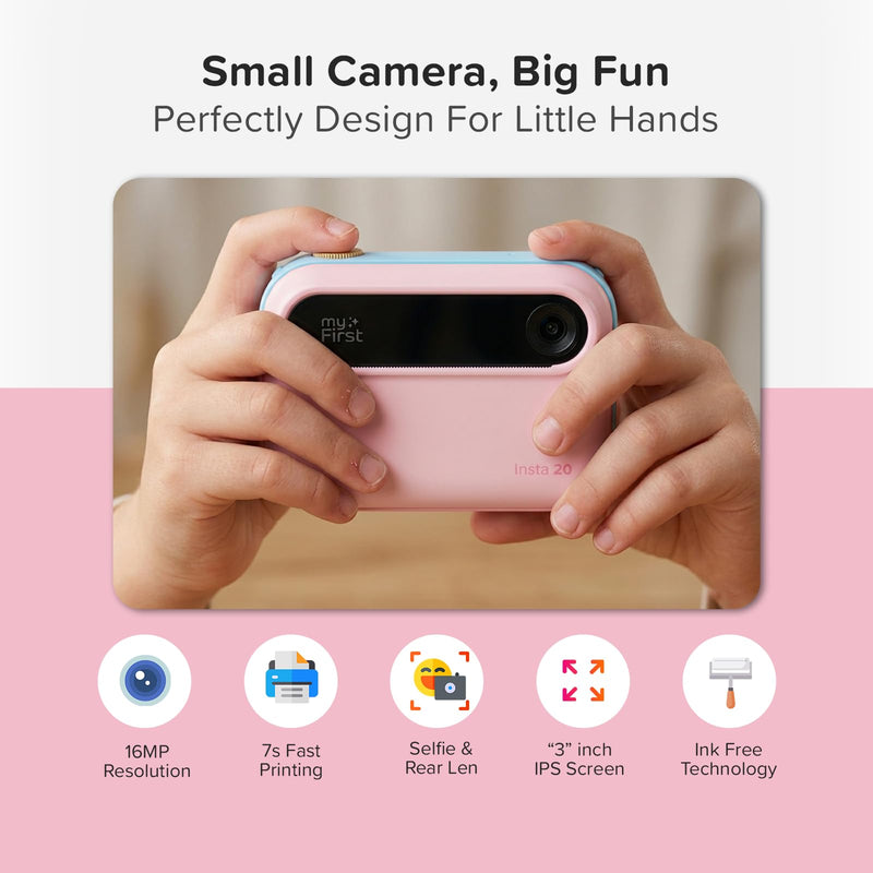 myFirst Kids Instant Print Camera, 16MP Camera, 9 Rolls Paper, Travel Case | 7S inkless thermal printing, insta 20 bundle, selfie lens, toy camera, school travel play, birthday gift for girls ages 4-12 Cotton Candy Camera + 9 Rolls Paper + Carrying Case