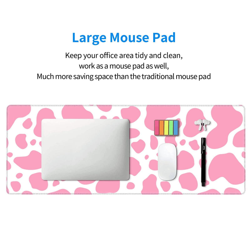Pink Cow Print Gaming Mouse Pad Large XL Desk Mat Long Extended Pads Big Mousepad for Home Office Decor Accessories 31.5 X 11.8 Inch Pink Cow Print