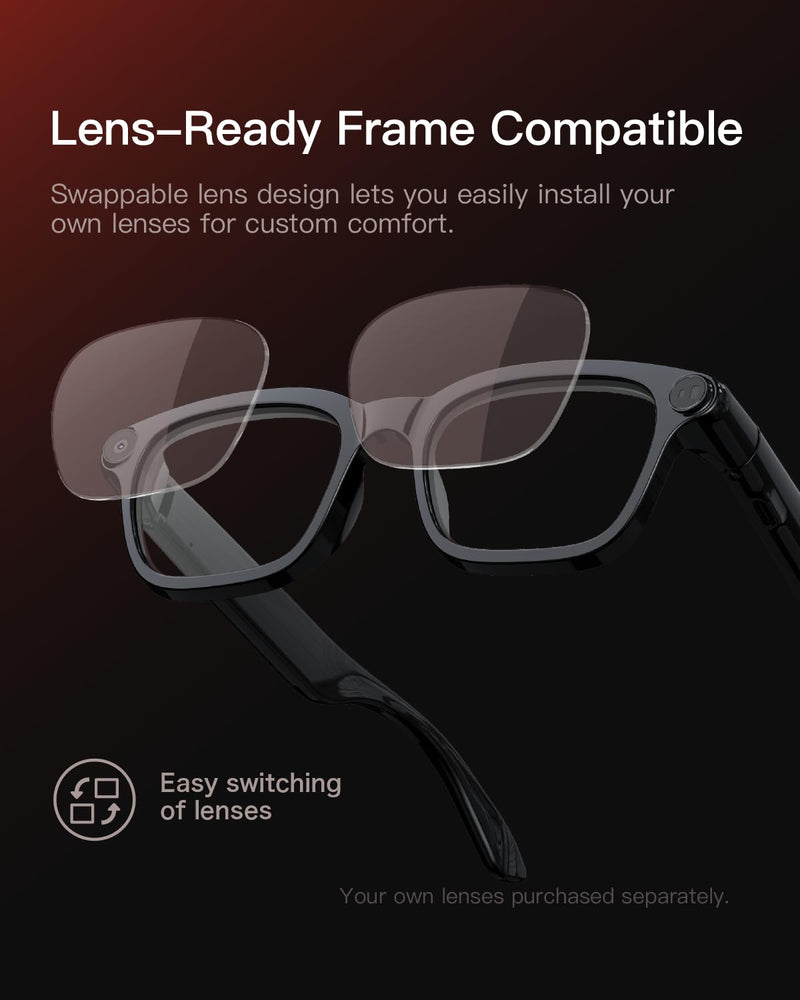 AI Smart Glasses with Camera, 4K POV Recording, Transparent Lens | 8MP photos, AI real-time translation, Object recognition, Bluetooth 5.4 open-ear audio for travel, work, and daily use