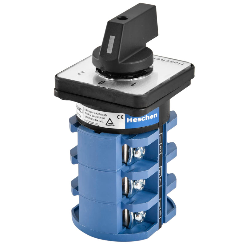 Heschen Universal Rotary Cam Selector Changeover Switch SZW26-63/D303.3 660V 63A ON-Off-ON 3 Position 3 Phase 12 Terminals CE