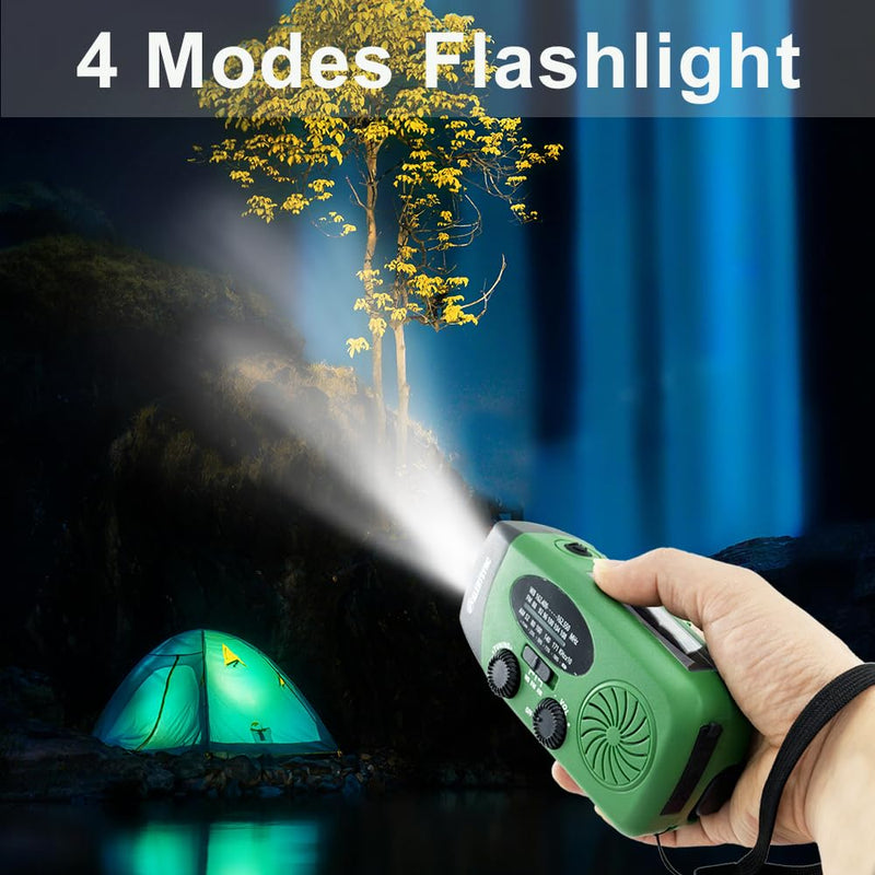 [AUSTRALIA] - 5000mah Alertsync NOAA Weather Emergency Radio with Solar Charging, AM FM Hand Crank Windup Radio SOS Alarm LED Flashlight with Earphone Jack for Home, Camping, Survival Hurricane (Green) 5000mah green 