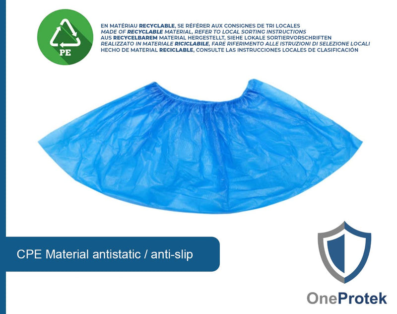 100 x OneProtek Waterproof Disposable Overshoes, Waterproof, Non-Slip, Tear Resistant, Polyethylene Overshoes, Blue, One Size 1