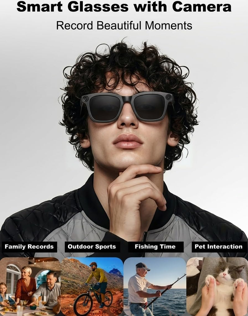 AI Smart Glasses with Camera and Audio for Travel & Meetings | 4K HD Video Recording, 8MP Camera, AI Voice, Real-Time Translation, Photochromic Lenses, IP65 Waterproof
