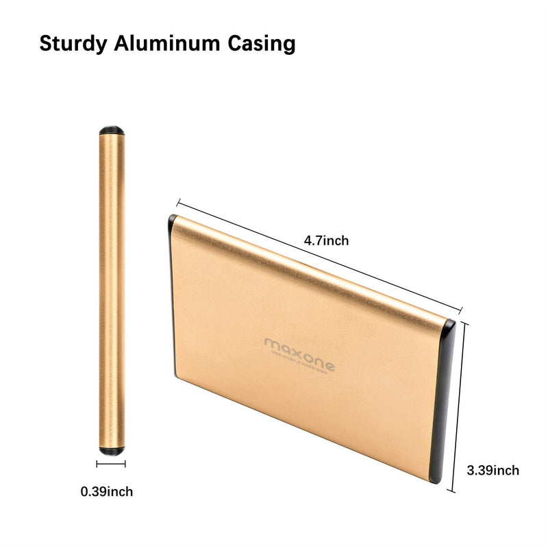 Maxone 500GB Ultra Slim Portable External Hard Drive HDD USB 3.0 for PC, Mac, Laptop, PS4, Xbox one - Gold