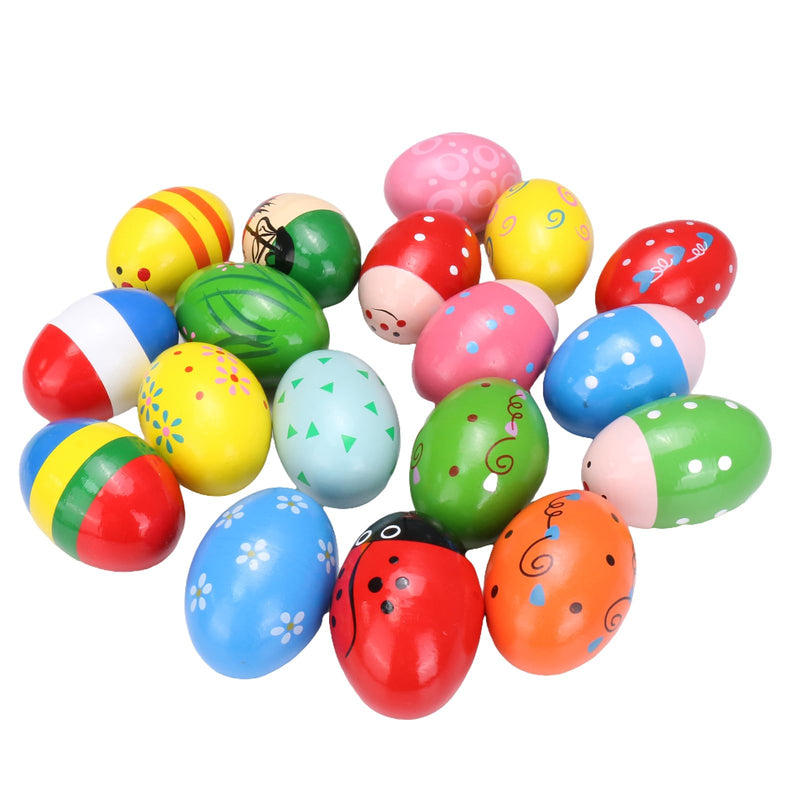 [AUSTRALIA] - Wooden Colorful egg shaker for children's Hand Percussion Shakers instruments pieces random patterns Easter Halloween props (Multicolour 18 PCS) Multicolour 18 Pcs 