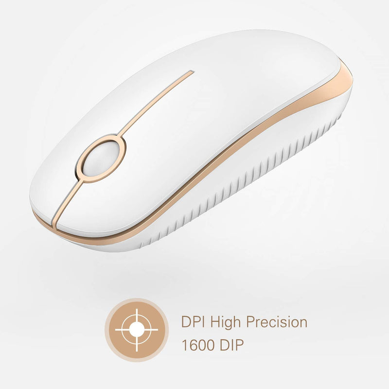VssoPlor Wireless Mouse, 2.4G Slim Portable Computer Mice with Nano Receiver for Notebook, PC, Laptop, Computer (White and Gold) White and Gold