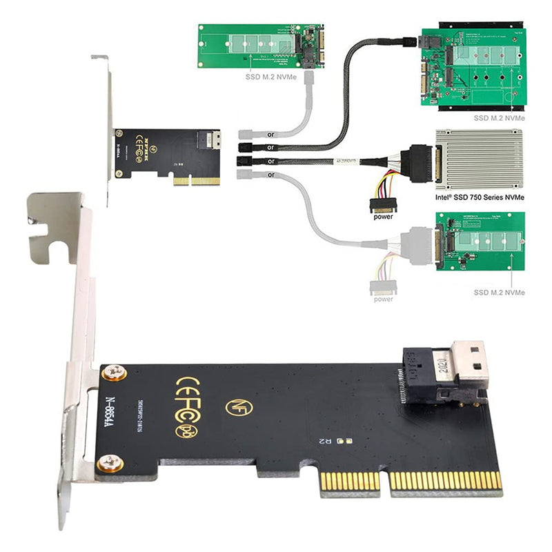 NFHK PCI-E 3.0 4.0 to SFF-8654 Slimline SAS Card Adapter and U.2 U2 SFF-8639 NVME PCIe SSD Cable for Mainboard SSD