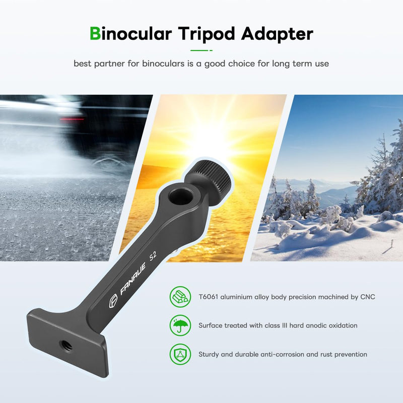 FANAUE S2-01 Binocular Tripod Adapter with 1/4-20" Thread Compatible with Porro Binoculars and Arca Ball Heads, Universal Quick Release for Bird Watching, Hunting, Astronomy, Animal Observation Ect.