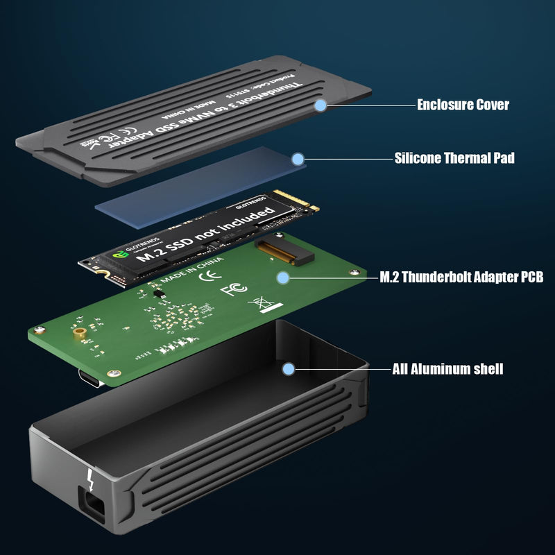 GLOTRENDS ST5109 40Gbps TBT3 M.2 NVMe SSD Enclosure, Compatible with Thunderbolt 5/4/3, Up to 3,000 MB/s with PCIe 3.0 x4 Bus, Support 8TB SSD