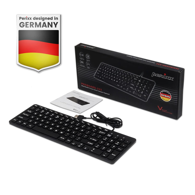 Perixx PERIBOARD-333B Wired Backlit USB Keyboard- X Type Scissor Keys - Compact 14.25x4.57 Inches - Big Print Letters - White Backlit - US English,11618