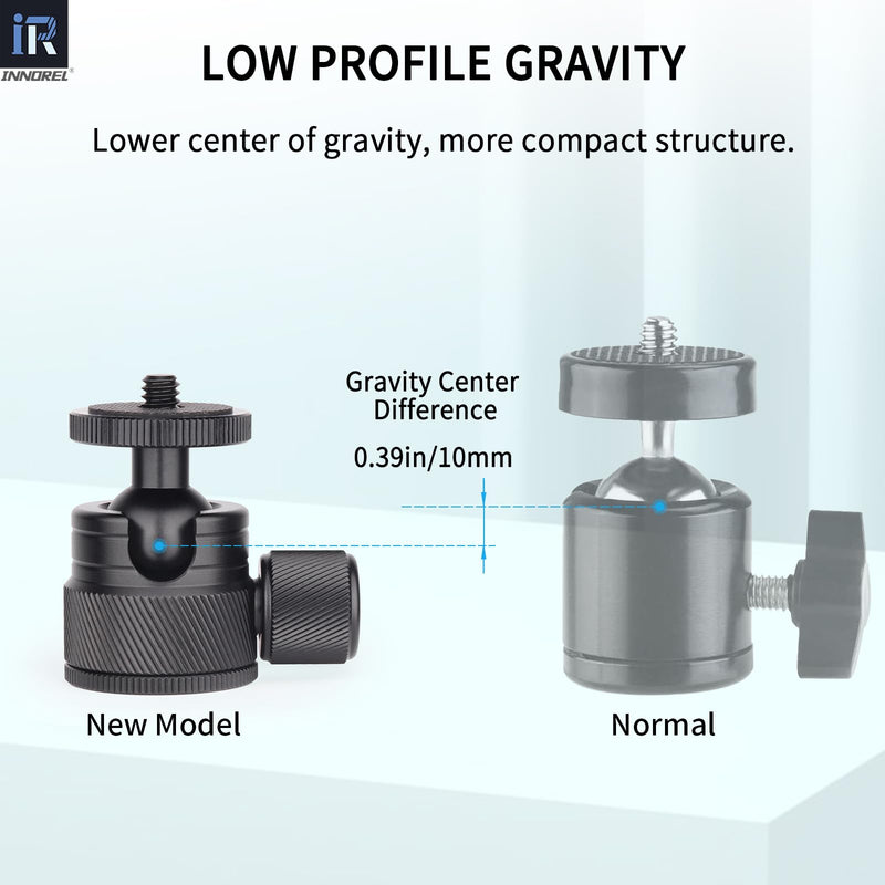 Mini Ball Head-INNOREL C19 Mount Tripod Head-CNC Metal Low Profile Ballhead 360° Pan 90° Tilt Tripods Mount with 3/8" to 1/4" Adapter Ballheads, Max Load 6.61 lb/3kg for Phone/DLSR Camera/Mini Holder