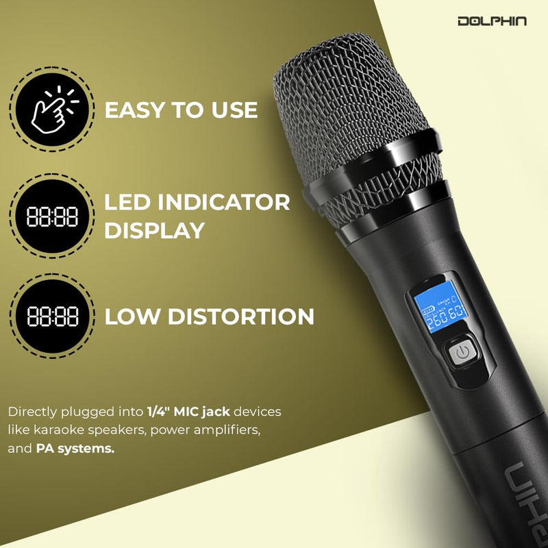 [AUSTRALIA] - Dolphin PartyMic 20: Professional Wireless Microphone System – Dual Handheld Dynamic Mics with Rechargeable Receiver (Set of 2) 