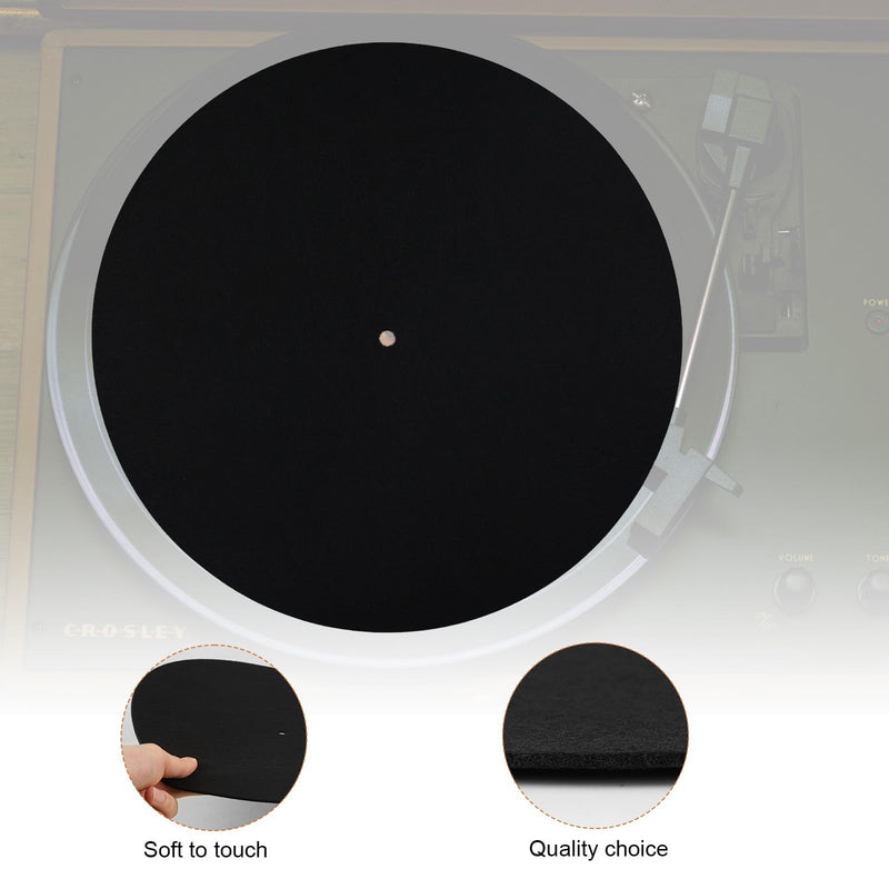 Record Player Mat, 12in Anti-Slip & Anti-Static Felt Record Pad Turntable Slipmat Wool Turntable Platter Mat Vinyl Record Player Protective Mat for Home Record Players (Black)