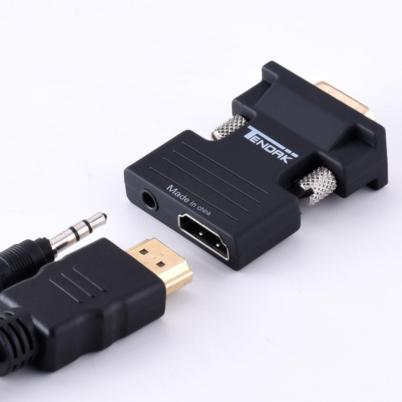 Tendak Active 1080P Female HDMI to VGA Male Converter Adapter Dongle with 3.5mm Stereo Audio portable HDMI Connector for Laptop PC PS3 Xbox STB Blu-ray DVD TV Stick