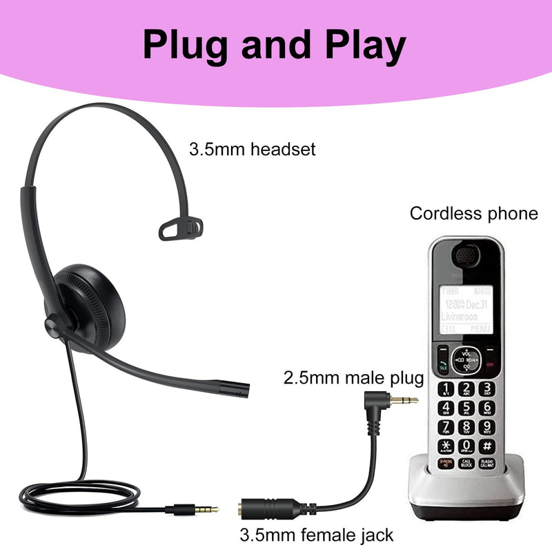 2.5mm Male to 3.5mm Female Adapter, 3.9inch Headphone Audio Cable 90 Degree Right Angle Connector Cord for Headset Earphone to Telephone and Cordless Phones with 2.5mm Headset Jack