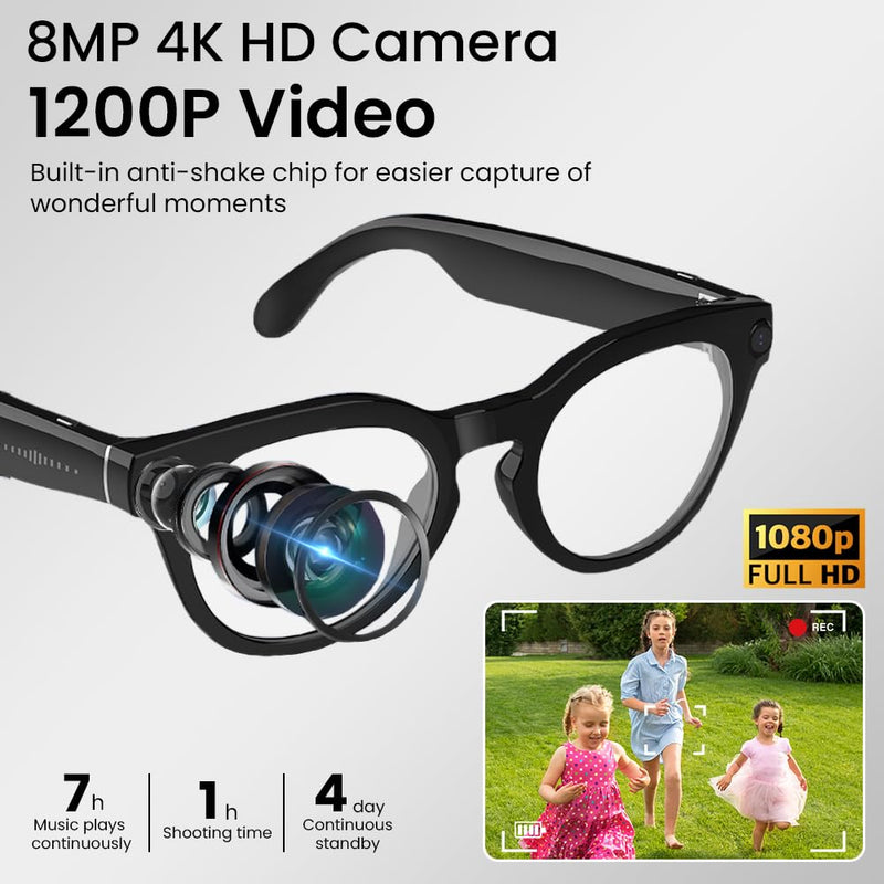 Al Smart Glasses,8MP Camera Glasses with Real-Time Translation &Object Analysis HD 1080P Video Recording,No WiFi Required for Travel, Sports, Outdoor Use (Anti-Blue Light Lens) Anti-Blue Light Lens