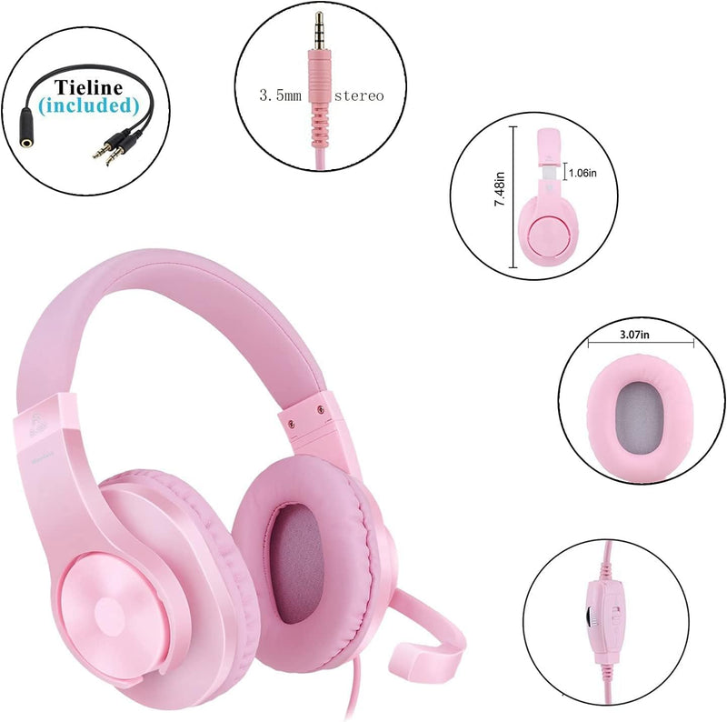 [AUSTRALIA] - H-10 Gaming Headset for PS4, Xbox One, PC, PS5, Nintendo Switch, Stereo Wired Noise Cancelling Over Ear Headphones with Mic for Kids Adults, Bass Surround, Soft Memory Earmuffs, Pink H-10 pink 