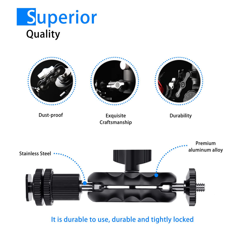 Magic Arm Cool Ballhead Double Ball Head Adapter with 1/4’’ Screw and Cold Shoe Mount - 2 Pack for Cameras, Camcorders, Monitor, Flash, LED Light, Microphone, and More