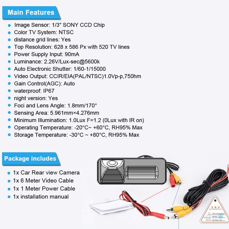 Trunk Handle Vehicle Camera Integrated into Case Handle Rear View Camera Parking Reverse for A6L/Q7/A3 8P 8V /A4 B6 B7/A6L/8E /S5 (Model 01678=110x30 mm) Model 01678=110x30 mm