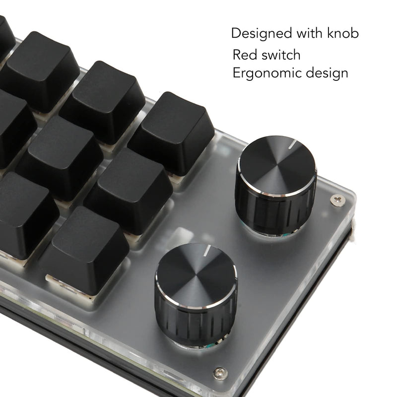 EBTOOLS Mini Keypad, Knob Design Red Switch One Handed Mechanical Programmable Keypad, Wires USB BT Dual Mode, for for Vista, for Linux, for OS X (12 Keys with 2 Knobs) 12 Keys with 2 Knobs