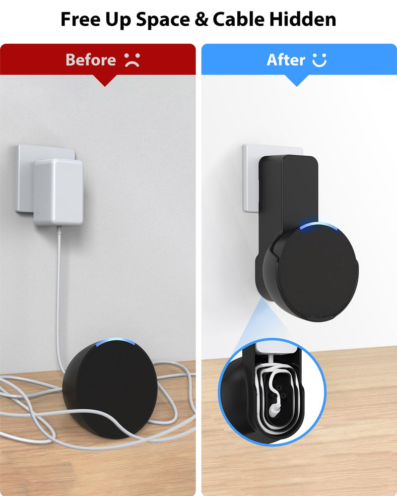 Maxonar Wall Mount for Echo Pop, Echo pop Wall Mount Speaker Holder Stand No Screws No Drill Needed Cable Hidden Storage - Black