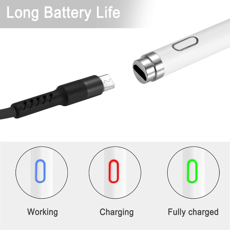 Active Stylus Pens for Touch Screens, Digital Stylish Pen Pencil Rechargeable Compatible with Most Capacitive Touch Screens WHITE