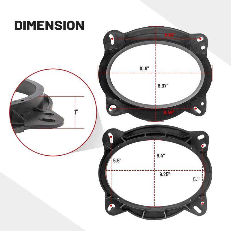 RED WOLF 6" x 9" Front Door Speaker Mount Adapter for 2004 Up Toyota 4Runner Avalon Highlander Tacoma Prius Sequoia Tundra Install 6 x 9” Aftermarket Audio Speaker Spacer Ring Bracket 2 PCS