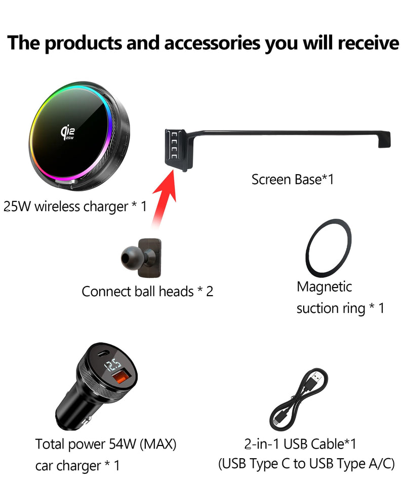 25W Car Mount Charger for Toyota Camry 2025-2026 12.3-Inch Screen | 2025 2026 Toyota Camry Qi2.2 25W MagSafe Fast Charging Cell Phone Holder Accessories,with Cooling Fan＆54W Fast Adapter for 2025 2026 Toyota Camry(12.3 Inch)