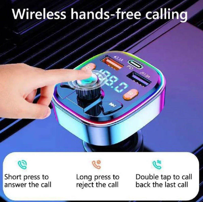 Bluetooth FM Transmitter for Car,Bluetooth Car Adapter with Dual USB Charging Car Charger MP3 Player Support TF Card & USB Disk,Hands Free Calling,7 Colors Led Backlit Light