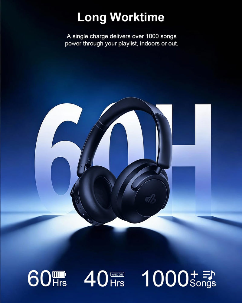 Hybrid Active Noise Cancelling Headphones, Over-Ear Bluetooth Headphone with Hi-Res Audio, 60H Playtime, Deep Bass, Transparency Mode, Foldable Comfort Cups, Graduation Gifts for Travel Office - Navy