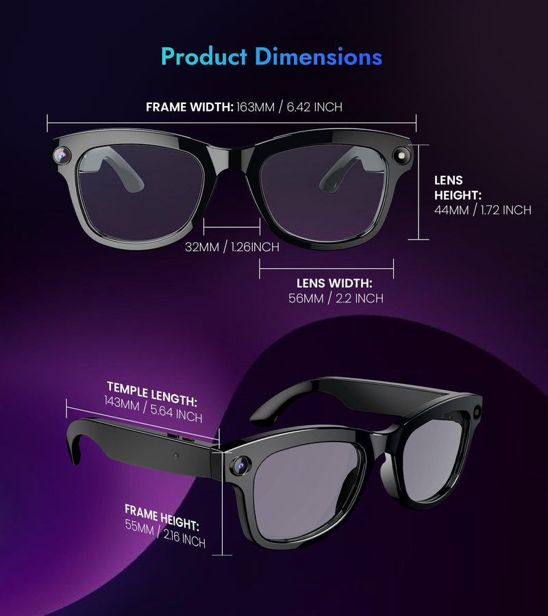 AI Smart Glasses with 8MP 800W Camera for 1080P Video Recording 12min & HD Photo, Bluetooth Real-Time Translation,AI Voice Assistant,Object Recognition,Music Player Gift of Lover,Traveler (large)